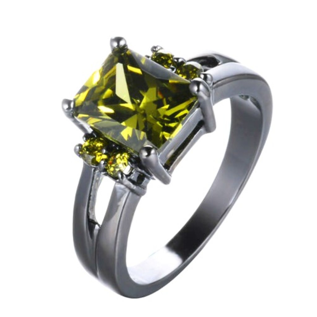 Stylish Rectangular Green Topaz Ring